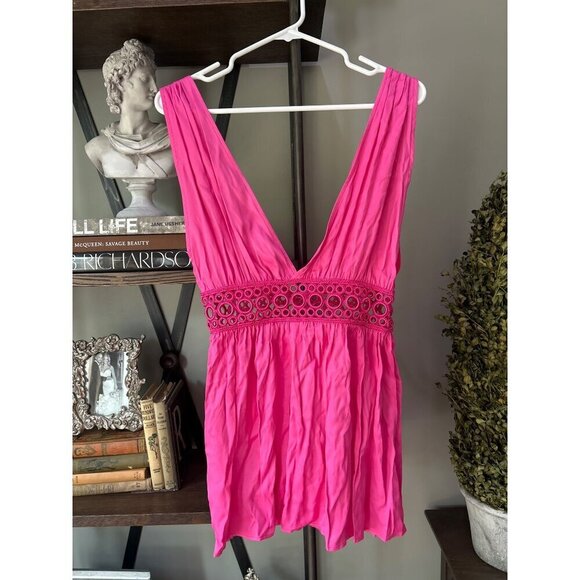 My Beachy Side Ruby Crochet Open Front Mini Dress Fuschia Womens Size Medium - Picture 6 of 8